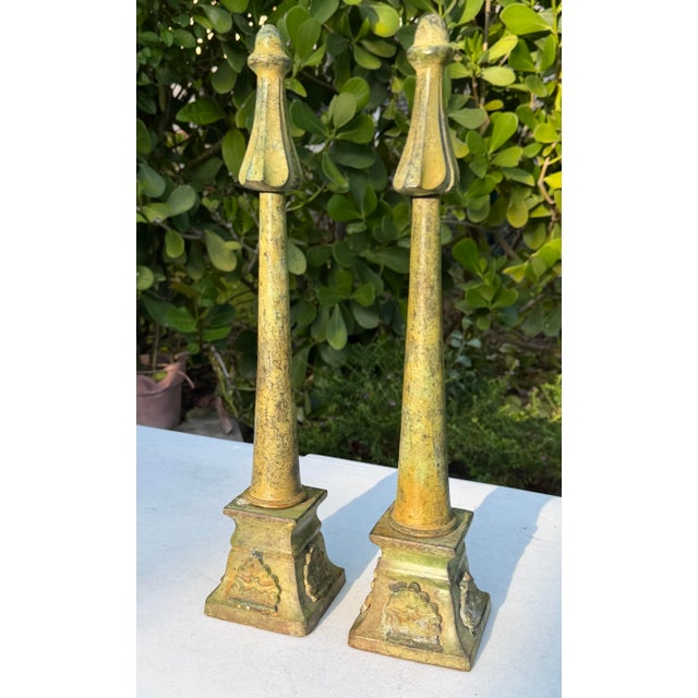 Metal Vintage Neoclassical Patinated Metal Architectural Finials, Pair For Sale - Image 7 of 12