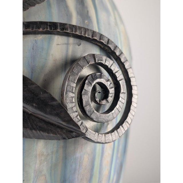 Belgian Art Deco Stoneware and Wrought Iron Vase by Roger Guerin, 1930 For Sale - Image 4 of 15