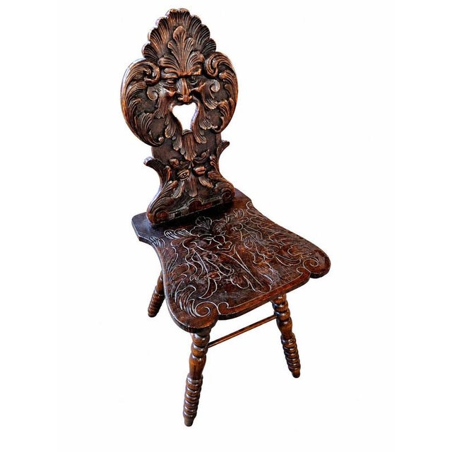 Swiss Alpine Hall Chair in Hardwood, 1930s For Sale - Image 8 of 8