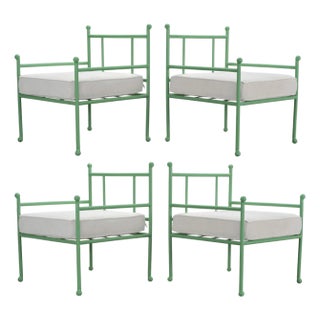 Set of Four French Jean Royere Style Iron Garden Dining Armchairs For Sale