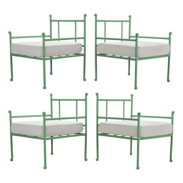 Set of Four French Jean Royere Style Iron Garden Dining Armchairs For Sale