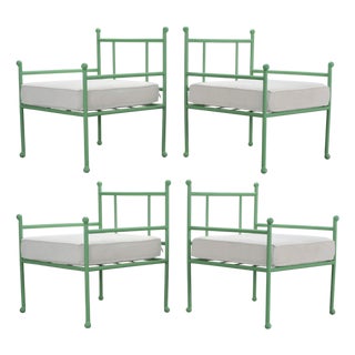 Set of Four French Mid-Century Iron Garden Lounge Dining Armchairs For Sale