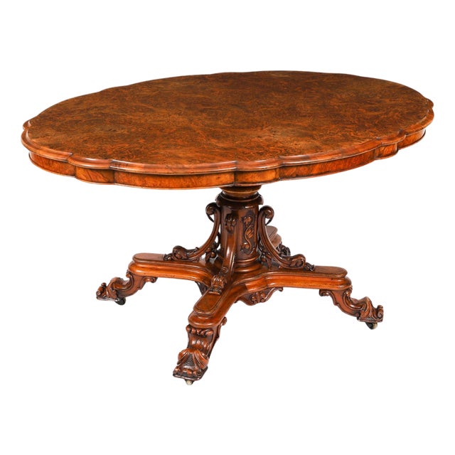 Antique Oval Tilt Top Loo Dining Table in Burr Walnut, 1800s For Sale