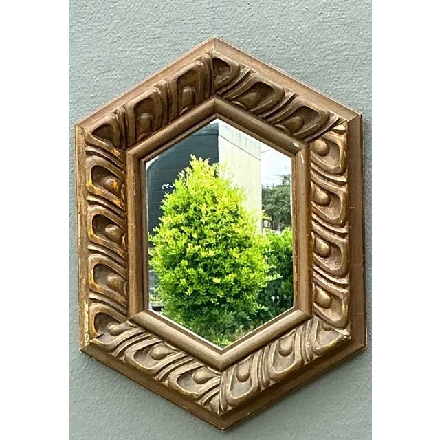 Vintage Italian Hexagonal Carved Wood Mirror For Sale - Image 12 of 12