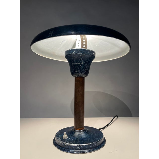 Industrial Blue Mushroom Desk Light in Aluminium and Copper, Germany, 1950s For Sale - Image 4 of 16