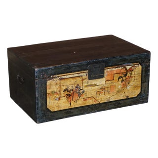 Vintage Hand-Painted Trunk or Chest with Immortals and Buildings Decor For Sale