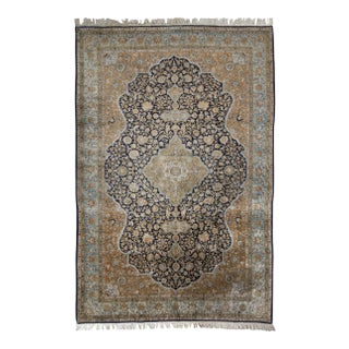 Hand-Knotted Vintage Persian Qum Rug in Beige-Brown Floral Medallion Pattern For Sale