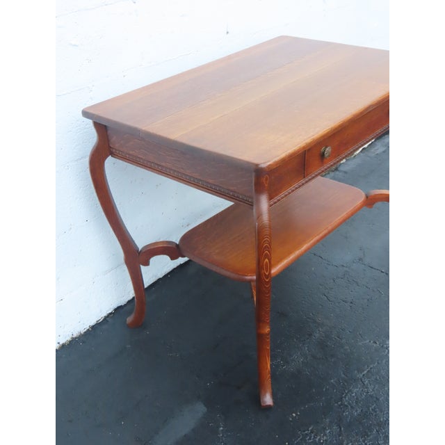 Early 1900s Tiger Oak Writing Office Desk Console Table 6675 For Sale - Image 13 of 15