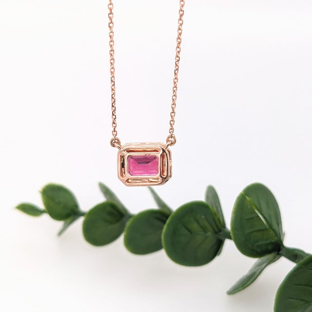 Red Timeless Ruby Necklace w Earth Mined Diamonds in Solid 14K Rose Gold EM 7x5mm For Sale - Image 8 of 10