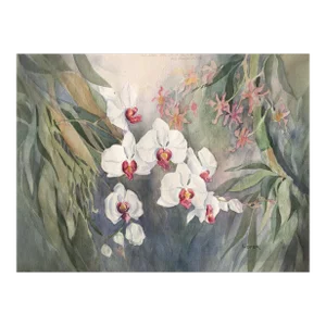 1980s Ingrid Hofer Orchid Watercolor