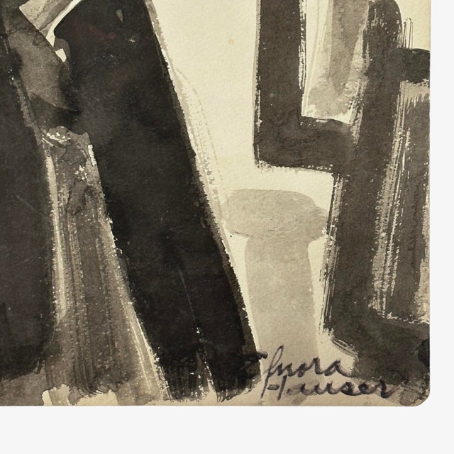 Figurative Elnora Hauser - Vintage Watercolor Expressionist Portrait of Woman, Signed (C. 1945, Watercolor on Toned Paper) For Sale - Image 3 of 4