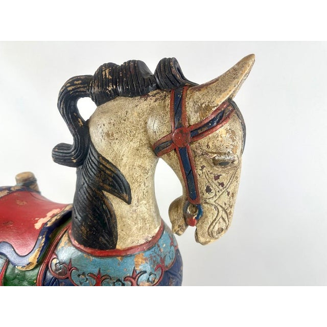 Carved Hand-Painted Wooden Horse, 19th Century For Sale - Image 6 of 18