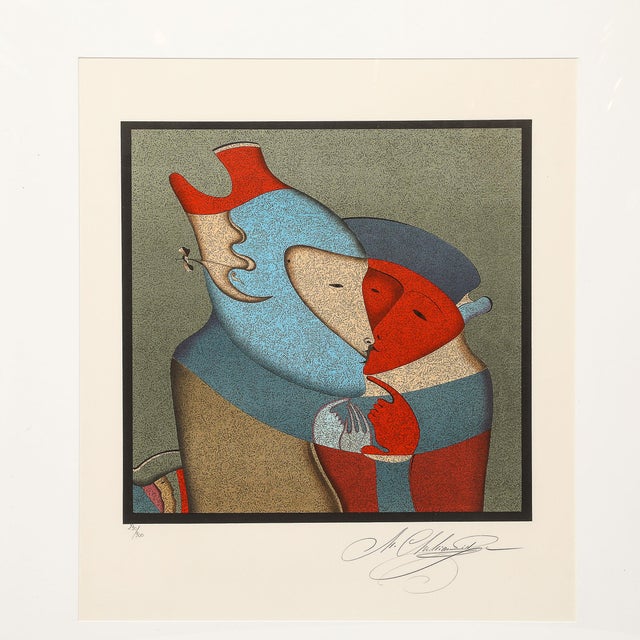 This beautifully harmonized and intriguing Mid-Century Modernist Lithograph entitled Les Deux Personnages (The Two...