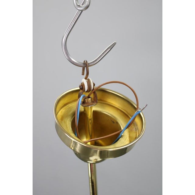 Art Deco Brass Chandelier with Opaline Glass, Czechoslovakia, 1930s For Sale - Image 9 of 11