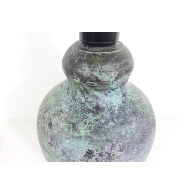 Verdigris Mid Century Modern Small Brass Lamp With Verdigris Patina For Sale - Image 8 of 12