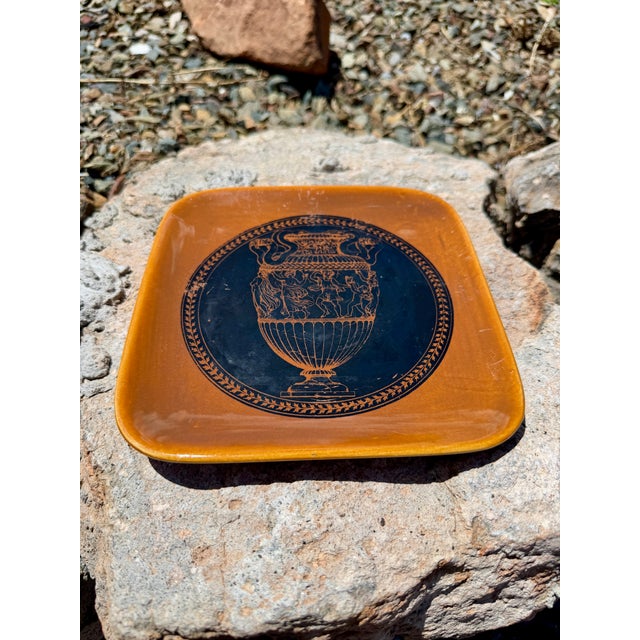 Orange Early Piero Fornasetti Milano Italy Porcelain "Vasi" Square Plate Vintage Mid Century Italian Pottery Catchall Tray For Sale - Image 8 of 10