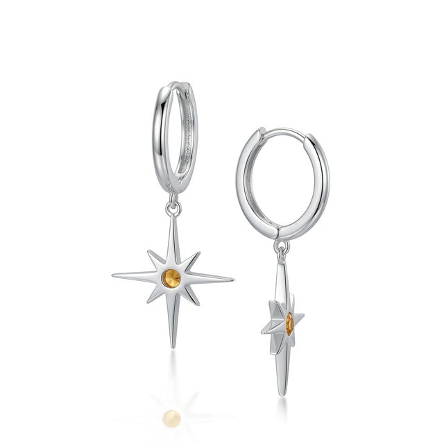 925 Sterling Silver Starburst Drop Earrings With Citrine Gemstone | Modern Hoop Dangle Earrings for Women - A Pair For Sale - Image 4 of 4
