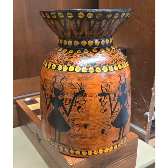 1970s Vintage Wooden Folk Art Evil Tribal Vibe Vase For Sale - Image 5 of 9