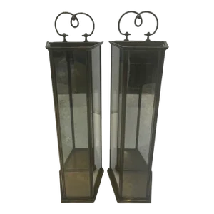 Brass & Aged Glass Lanterns -A Pair
