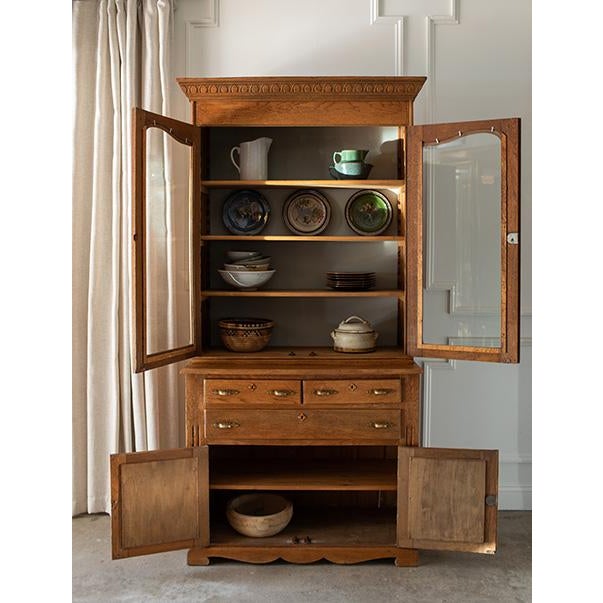 Mid 20th Century Oak Stepback Cupboard & Glass Display Hutch For Sale - Image 4 of 18