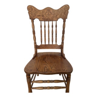 Antique Oak Press-Back Dining Chair, Circa 1890s–1910s For Sale