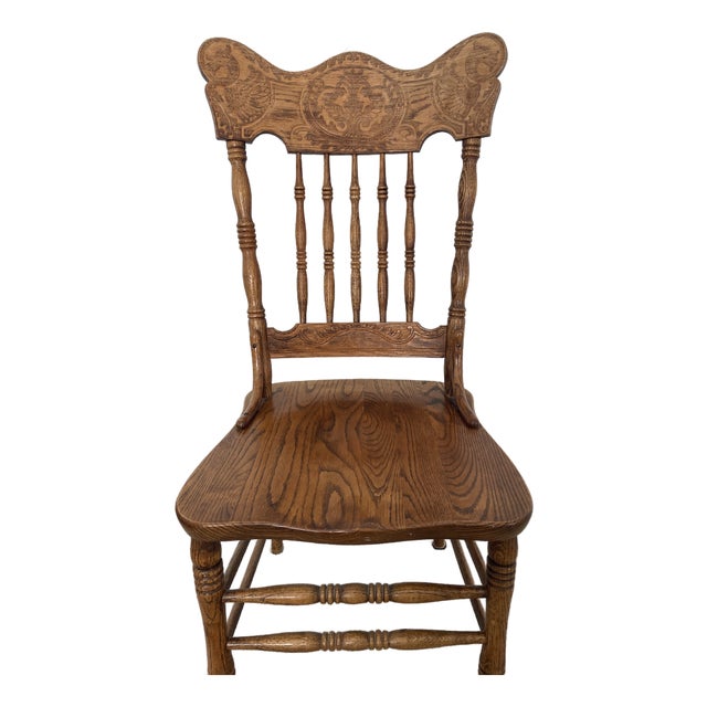 Antique Oak Press-Back Dining Chair, Circa 1890s–1910s For Sale