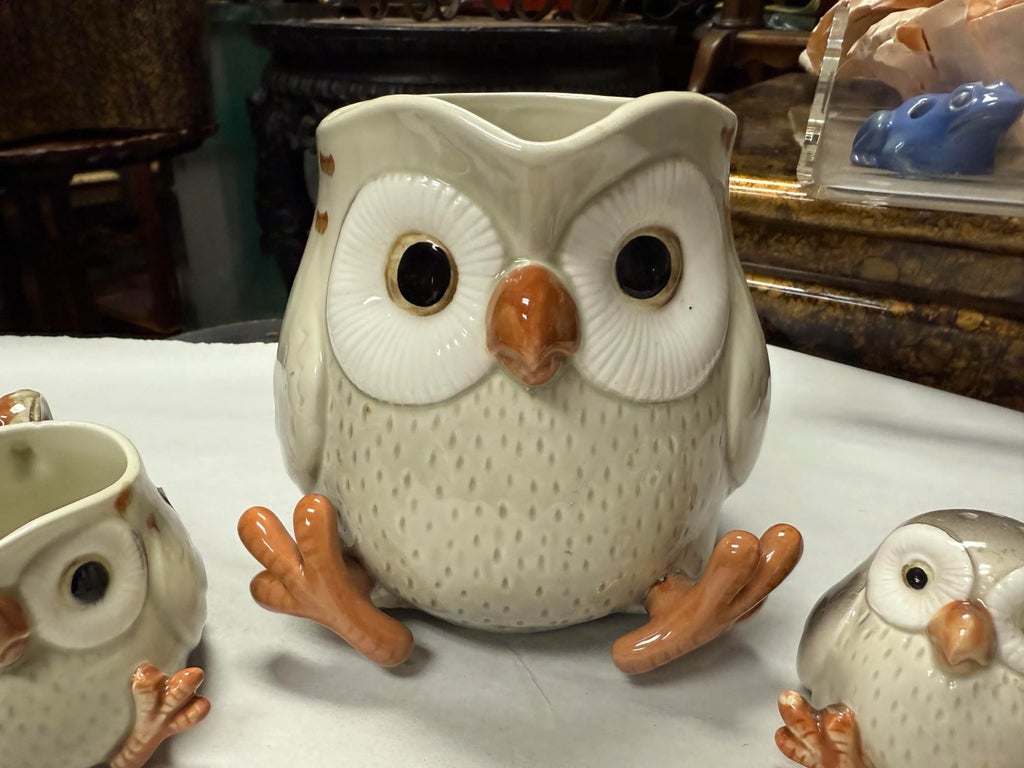 1970s Fitz and Floyd Hand Painted Owl Form Japanese Tea Set Tea