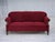 1950s, Danish 3-seater sofa. Original red and light grey furniture wool, carved oak wood, brass springs in the seat....