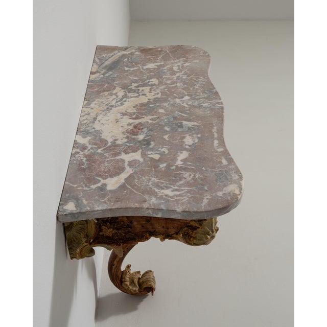 Gold Rococo Patinated Console Table with Marble Top, Antique, France, Early 19th Century For Sale - Image 8 of 12