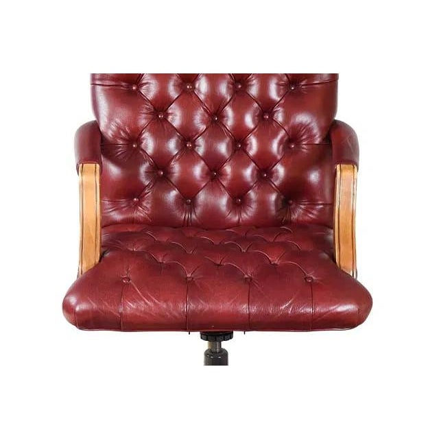 Late 20th Century Chesterfield Style Tufted Leather High Back Executive Office Chair For Sale - Image 5 of 13