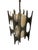 Contemporary Brutalist style iron and linen eight-candle pendant lamp. The iron components have a graphite finish with...