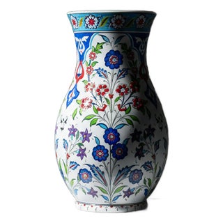 Handmade Ceramic “Armudi” Vase (30cm) – Elegant Pear Shape with Purple & Red Spring Flowers – Romantic Home Decor For Sale