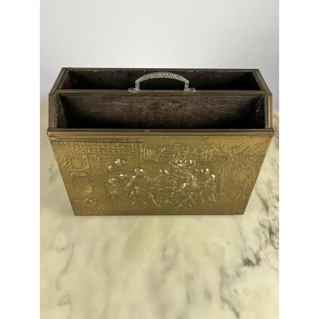 Metal Wood and Brass Magazine Rack, Italy, 1960s For Sale - Image 7 of 7