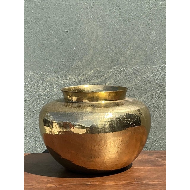Vintage Hammered Brass Vase For Sale - Image 4 of 16