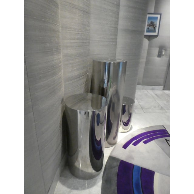 Modern Vintage Brueton Graduated Circular Stainless Steel Columns - Set of 3 For Sale - Image 3 of 11