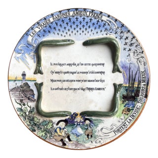 1920s French Majolica Sardines Advertising Plate From “ Freres Amieux” S For Sale