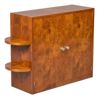 French Art Deco Burl Walnut Cabinet With Shelf Display For Sale
