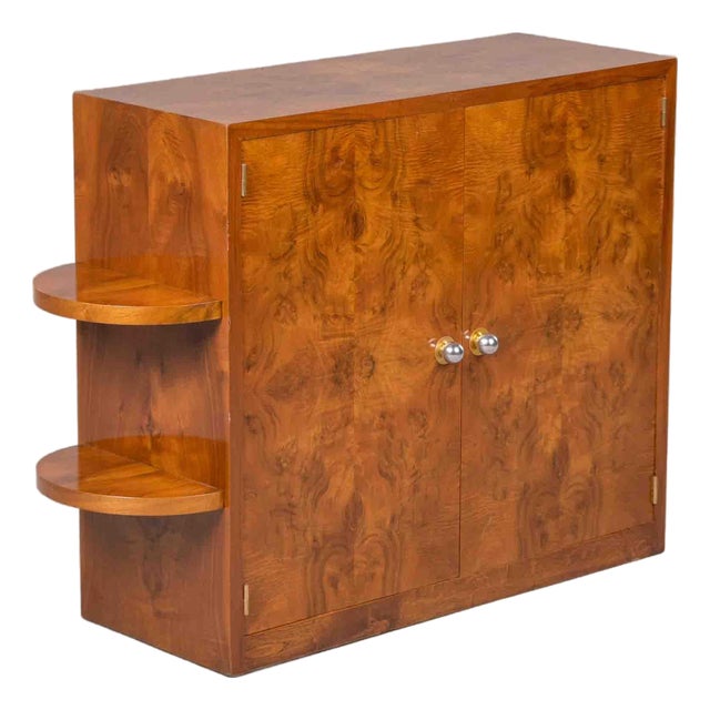 French Art Deco Burl Walnut Cabinet With Shelf Display For Sale