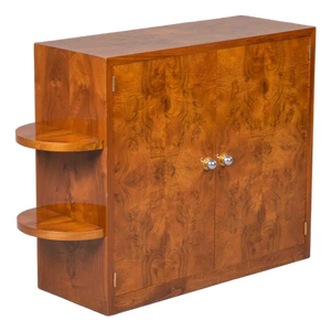 French Art Deco Burl Walnut Cabinet With Shelf Display