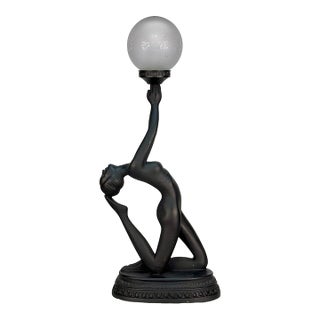 Vintage Art Deco Nude Women Globe Figural Table Lamp For Sale