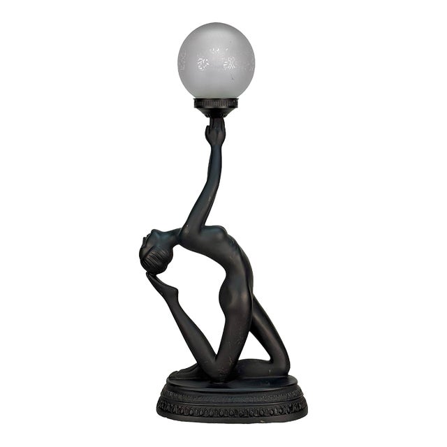 Vintage Art Deco Nude Women Globe Figural Table Lamp For Sale