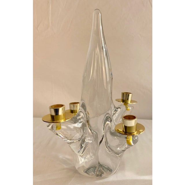 Pair of Mid-Century Modern Crystal Candlesticks by Schneider France For Sale - Image 4 of 5