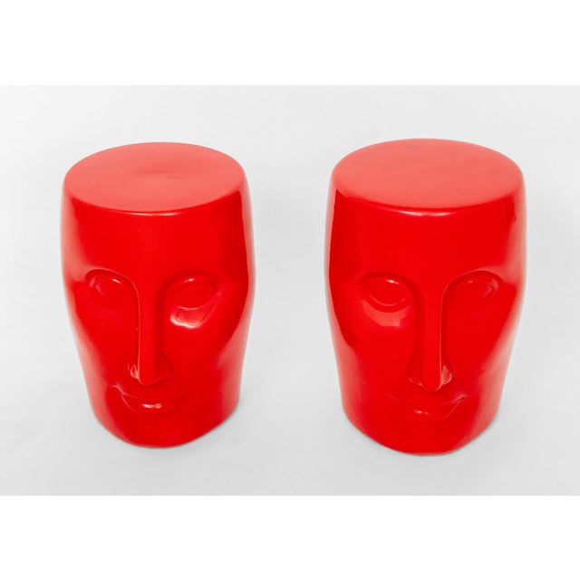 Pair of Philippe Starck for XO "Bonze" Stools, red glazed ceramic, labels to undersides. 18" H x 14.5" W x 12.5" D....