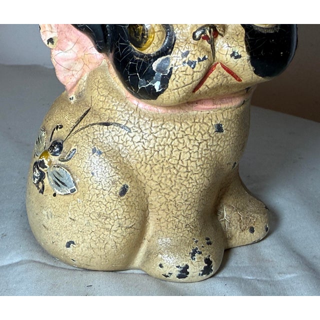 Figurative Antique Original Grace Drayton Cast Iron Hubley Dog Bee Coin Still Bank 1900s For Sale - Image 3 of 13