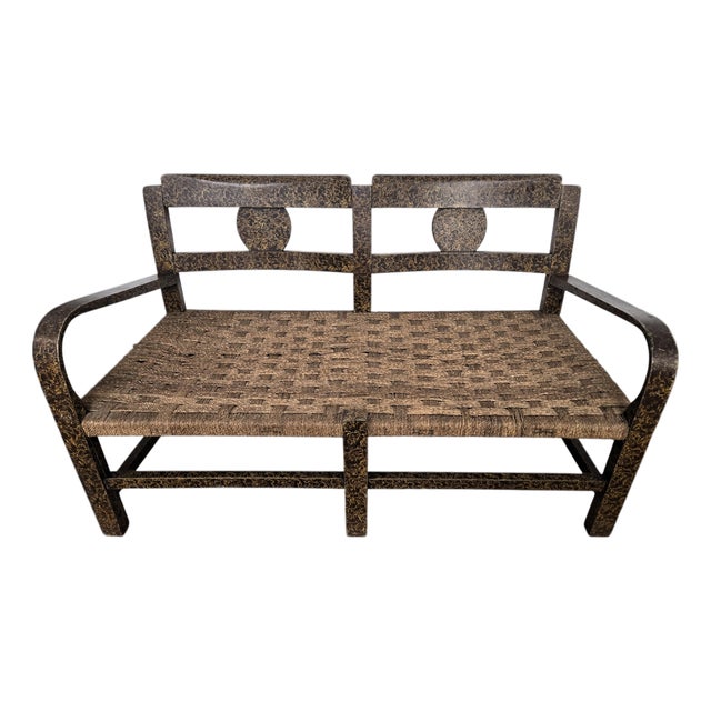 Vintage Italian Burl Wood and Cord Woven Rope Lounge Bench, 1960s For Sale