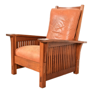 Stickley Mission Arts & Crafts Cherry Wood Spindle Reclining Morris Lounge Chair