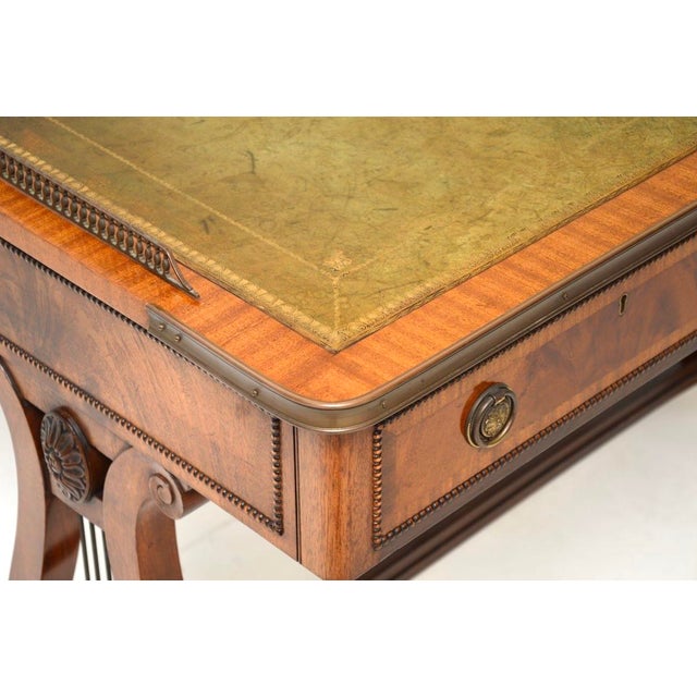 Wood Antique Regency Leather Top Desk, 1930s For Sale - Image 7 of 11