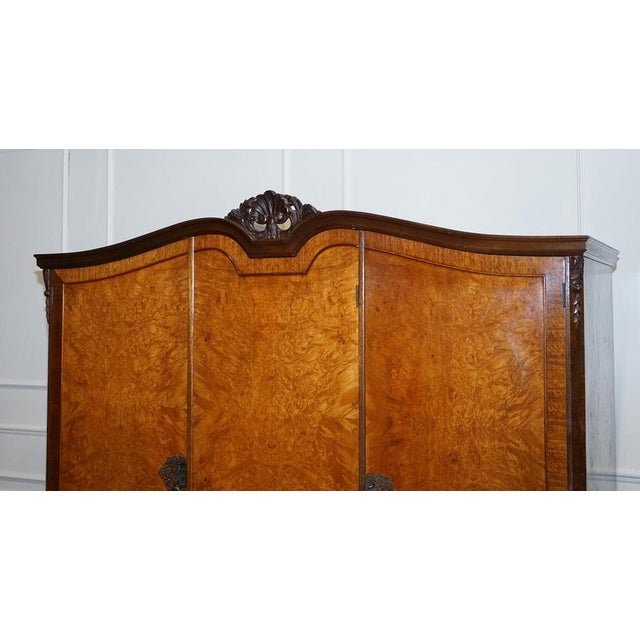 Burr Walnut Triple Wardrobe with Queen Anne Legs For Sale - Image 5 of 18