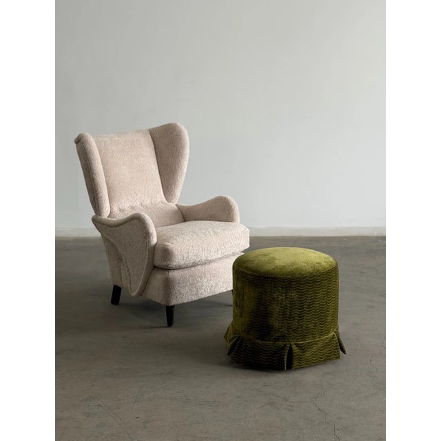W21 D21 H18 Handcrafted ottoman newly fabricated with fresh foam and a green velvet upholstery. Made with removable solid...