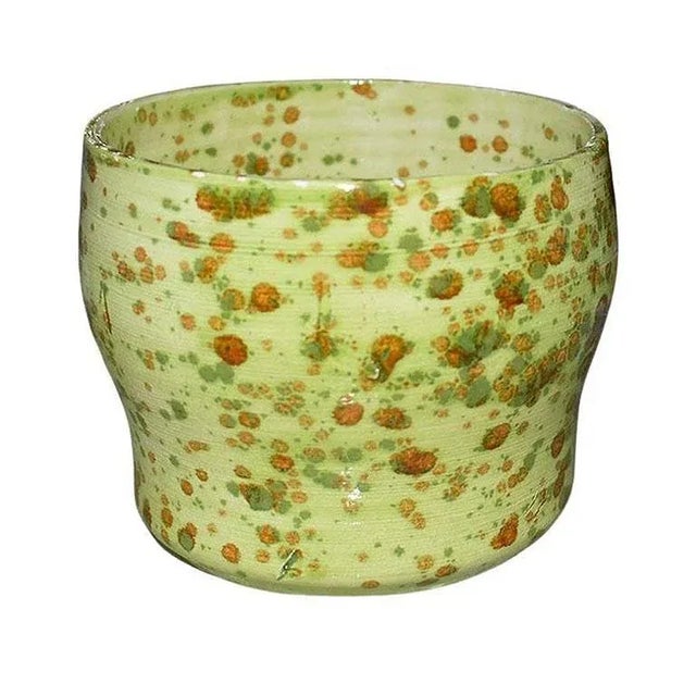 Mid-Century Modern Studio Pottery Lime Green and Red Drip Pot Planter or Bowl - 1970s Signed For Sale - Image 3 of 5